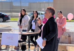 Captain speaking at a women's event at Salinas Valley prison.
