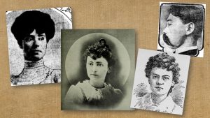 Sketches and portraits of four murder victims from late 1890s to 1910.