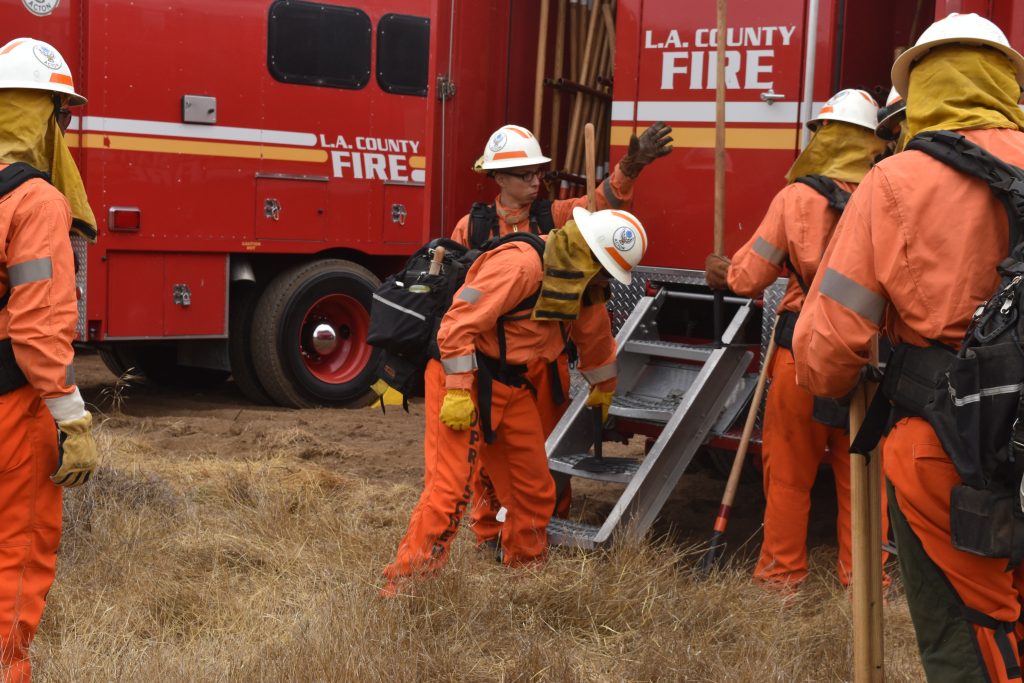 Acton Conservation Camp firefighters train on protective equipment.