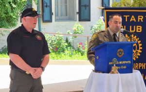 Officer Satterfield and a lieutenant during an Officer of the Year presentation from the Rotary Club.
