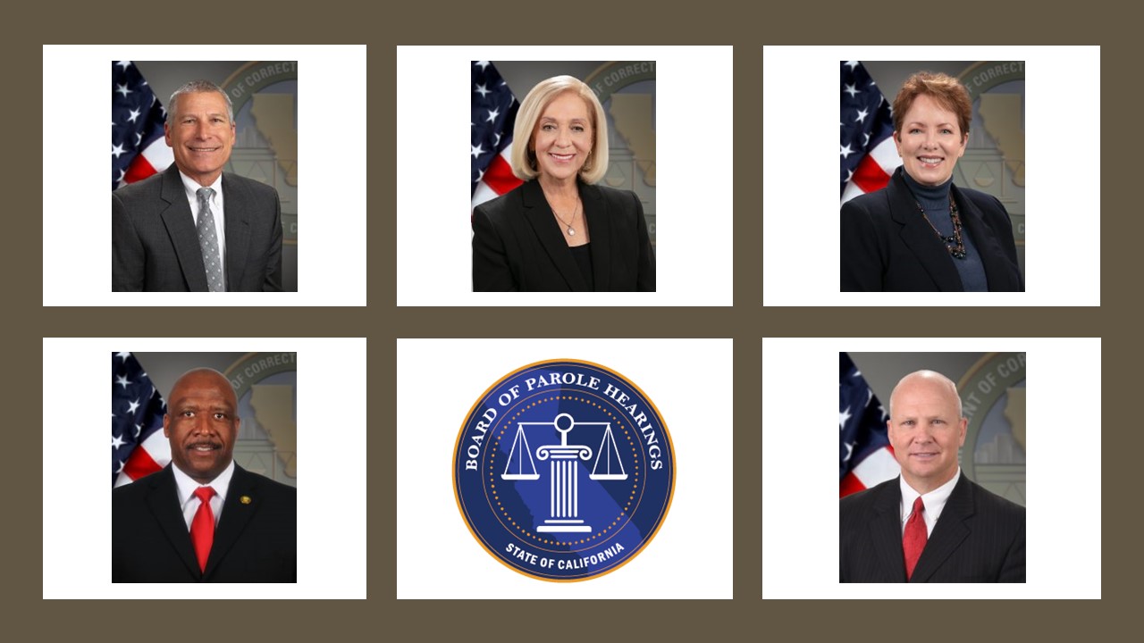 Governor reappointed 5 to the Board of Parole Hearings (BPH). Image shows the 5 commissioners and their logo.