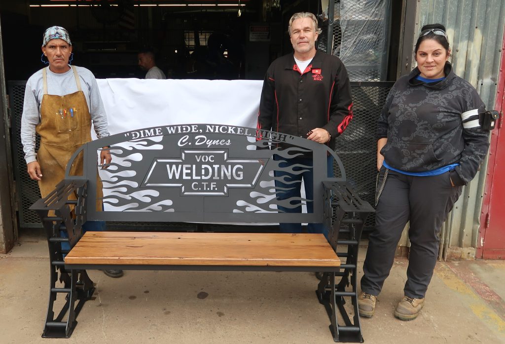 CTF welding group stands with bench