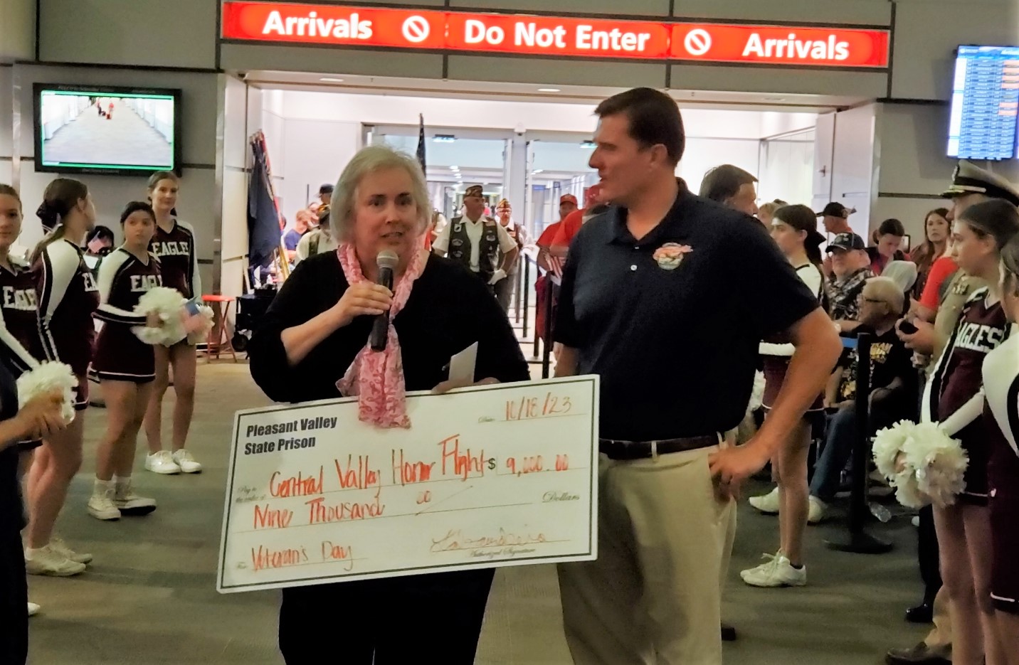 Incarcerated veterans donated $9,000 to the Central Valley Honor Flight, with a check presented by PVSP staff.