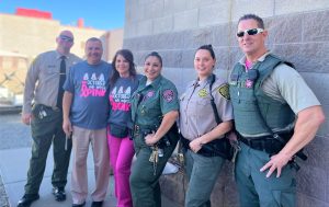 Valley State Prison (VSP) staff showing pink patches and pink accessories.