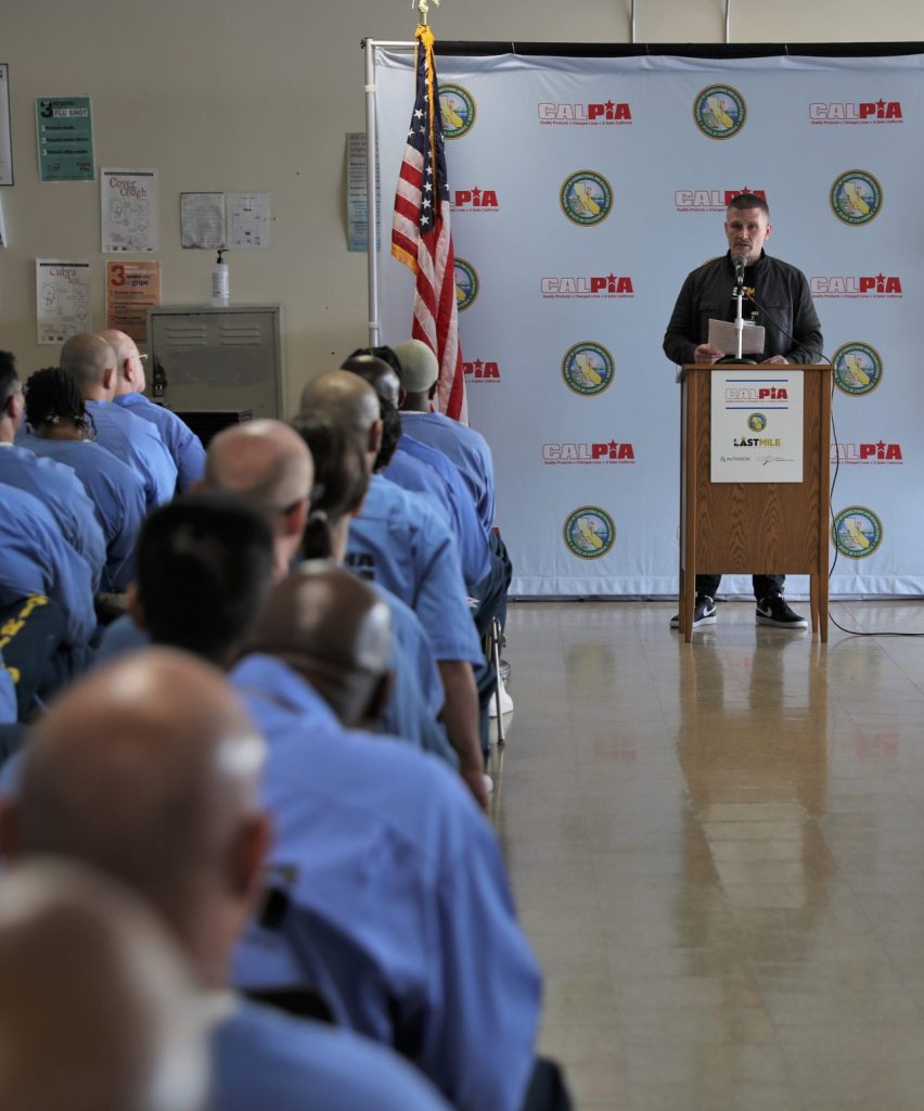 Pelican Bay State Prison CALPIA graduates listen to a success story.