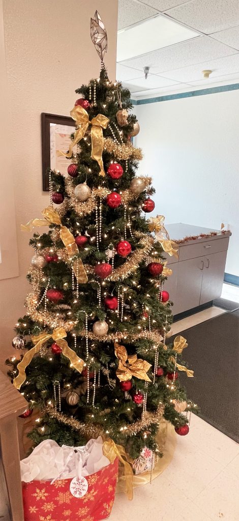A holiday tree in the records office at High Desert State Prison.