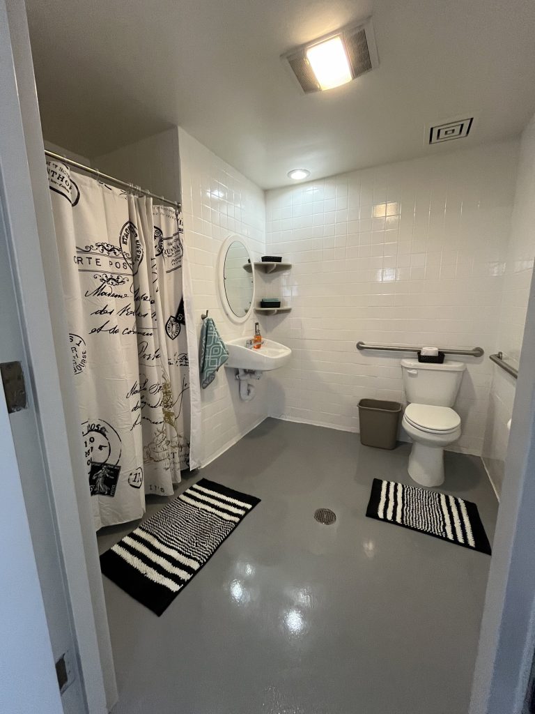 A wheelchair accessible bathroom in a prison.