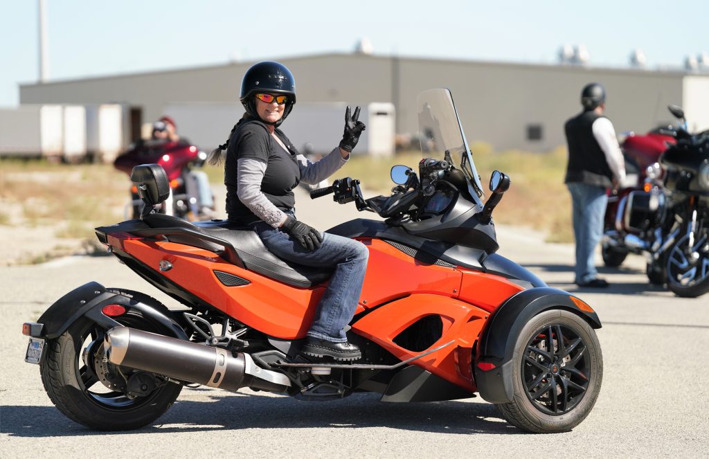 The prison at Lancaster saw many riders, including this one on a three-wheeler, stop during the poker run.