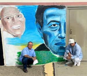 Pleasant Valley State Prison artists painted a mural of Cesar Chavez as a beautification project.