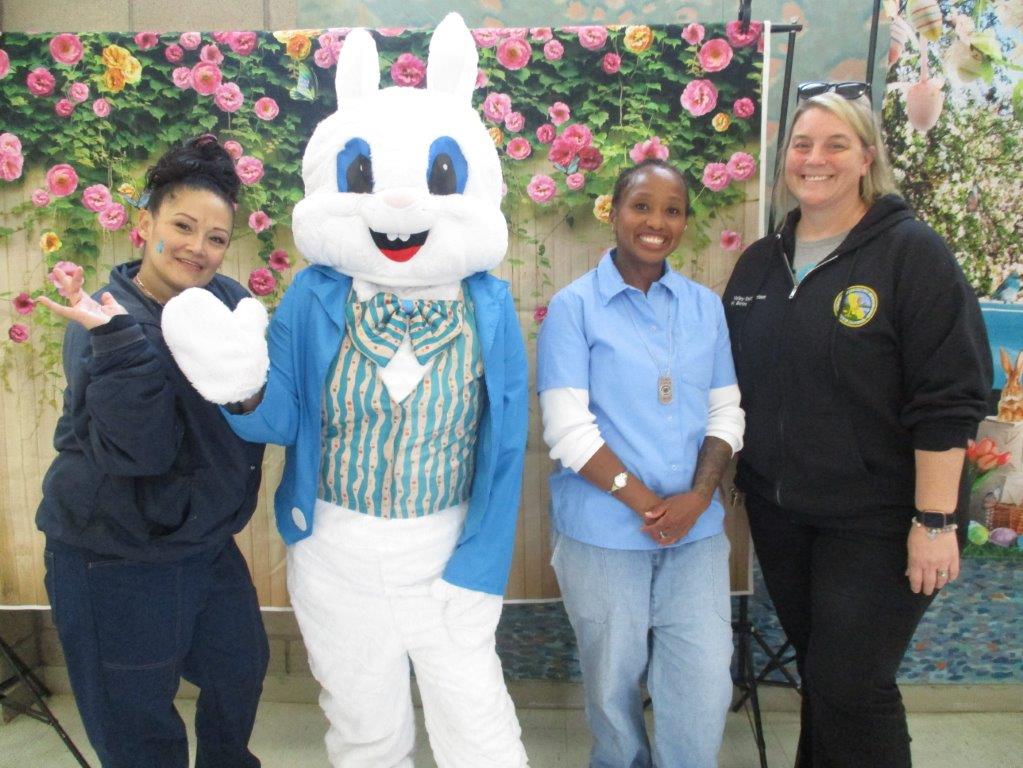The Easter bunny, an incarcerated person and two other people at CCWF.