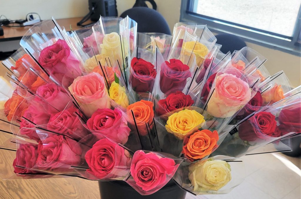 CCI Mother's Day flowers to be handed out.