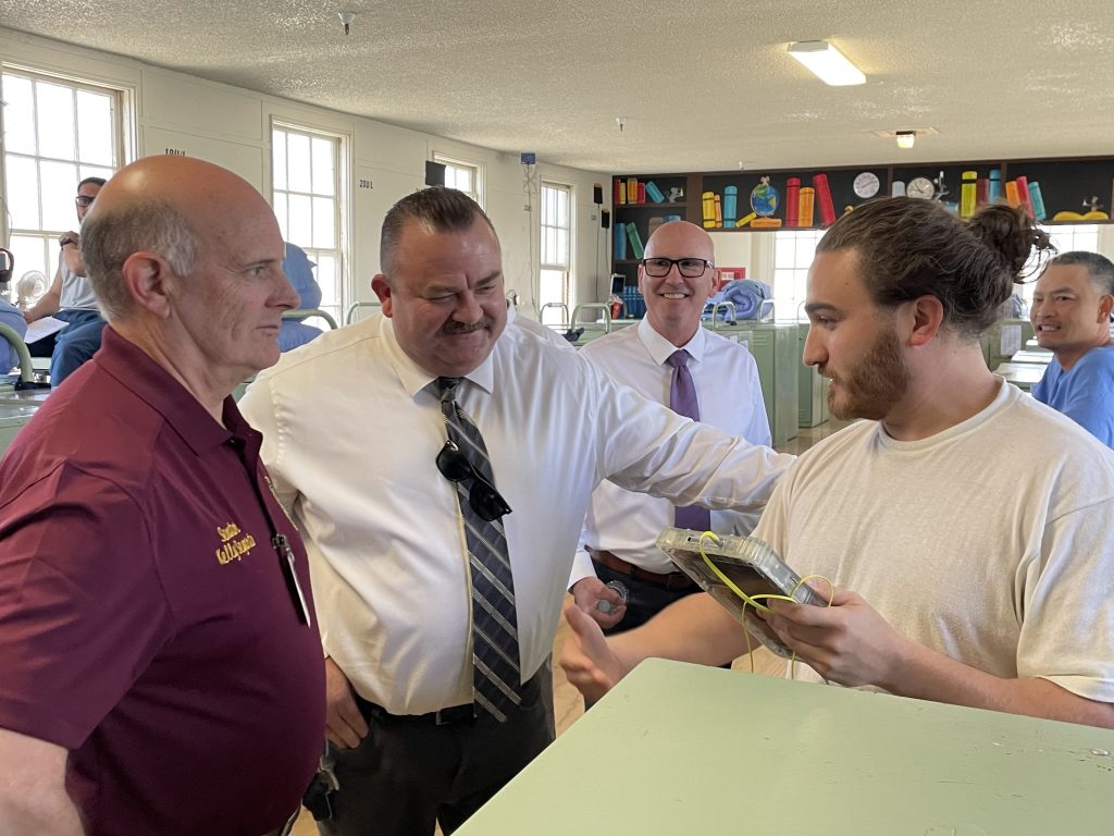 Senator Kelly Seyarto speaks with incarcerated at CRC