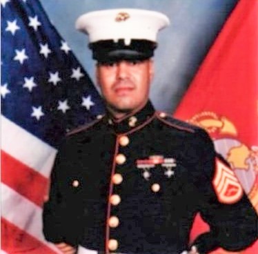Edwin Perez wearing a Marine uniform.