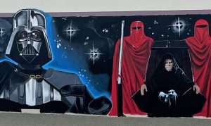 Darth Vader and Emperor Palpatine from Star Wars painted in a mural at Pleasant Valley prison.