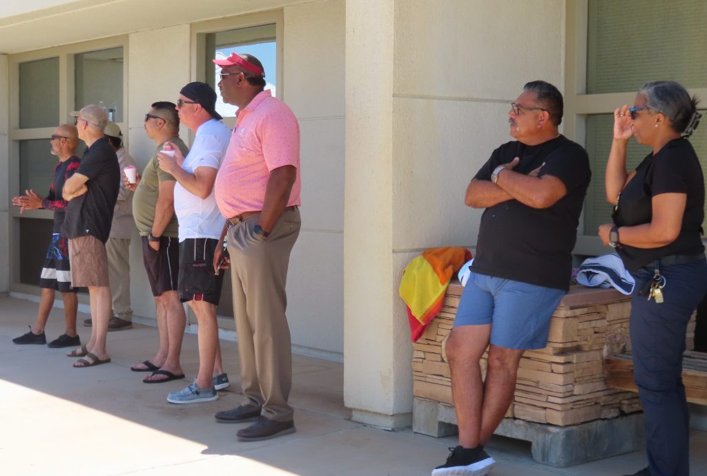 Dunk a manager event with managers waiting in line at Ironwood State Prison.