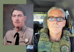 Two images of Jon Ashley, one as an officer in 1986 and one taken in 2024 as a senior special agent.