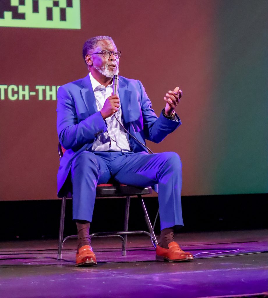 Sol Irving speaking at a screening of "The 50" in Sacramento.