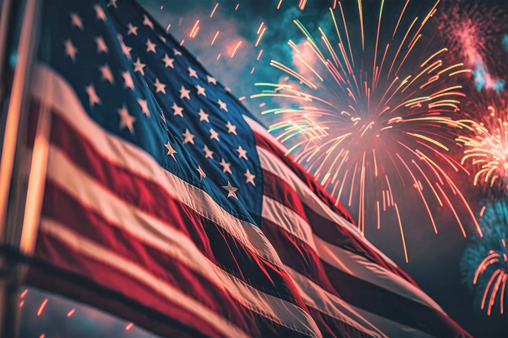 American Flag with Fireworks