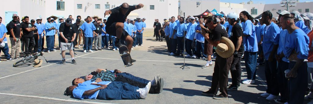 X fest participant hurdling incarcerated on skateboard