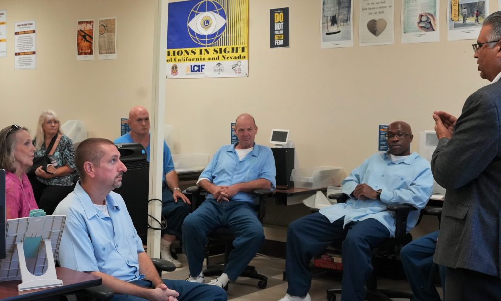 Avenal State Prison eyeglasses project with incarcerated people and Lions Club members.