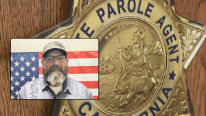 Parole Agent Justin Luckinbill photo overlaying a parole agent badge logo.