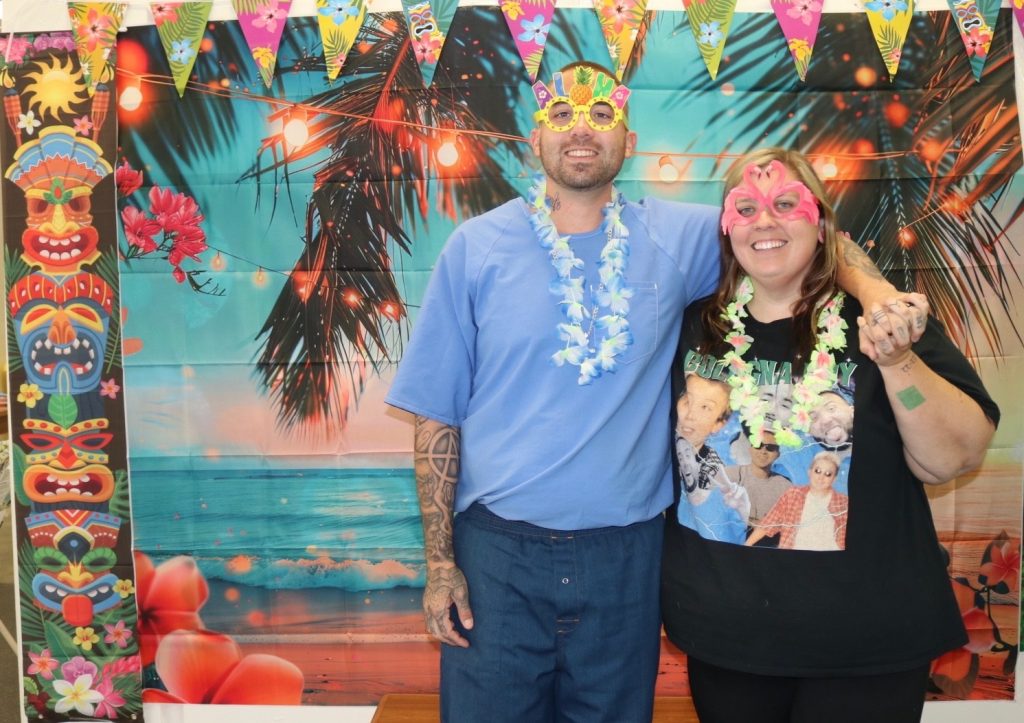 Luau-themed visiting at Mule Creek State Prison.