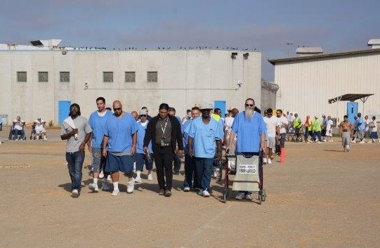 Walking the track at RJ Donovan Correctional Facility.