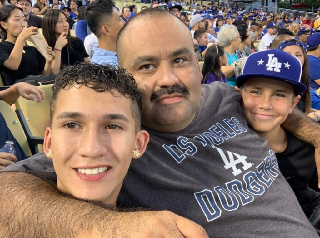 man with sons at Dodgers game