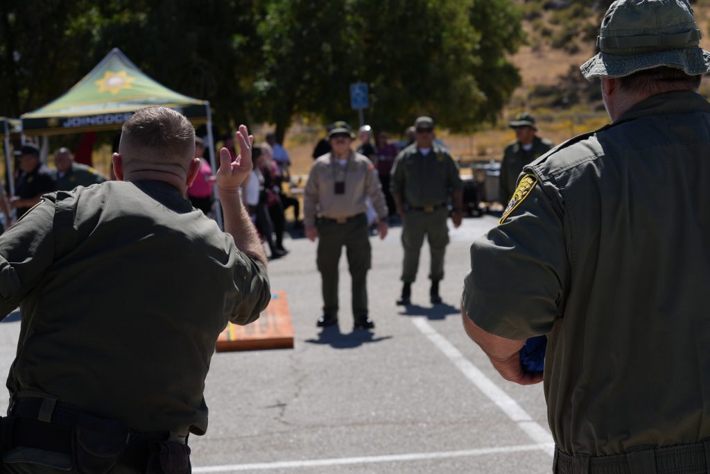 CCI correctional officers playing cornhole