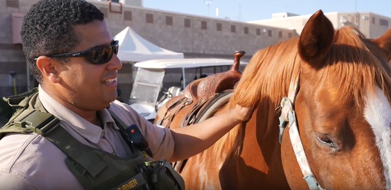 Petting a horse at Central California Women's Facility.