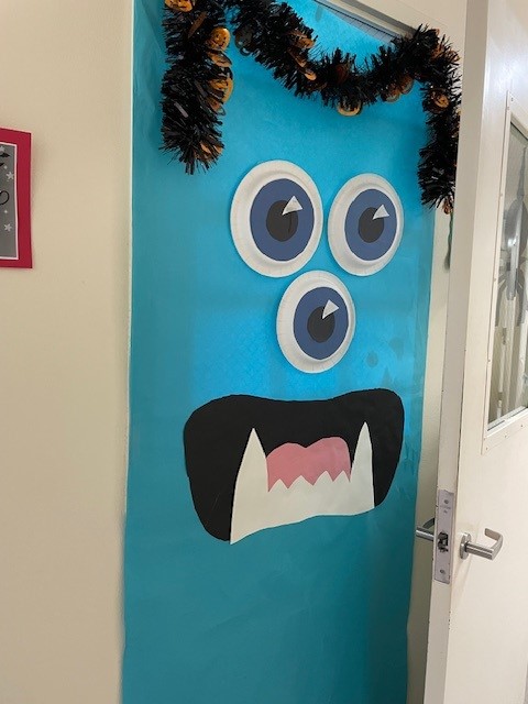 Door decorations for Halloween.