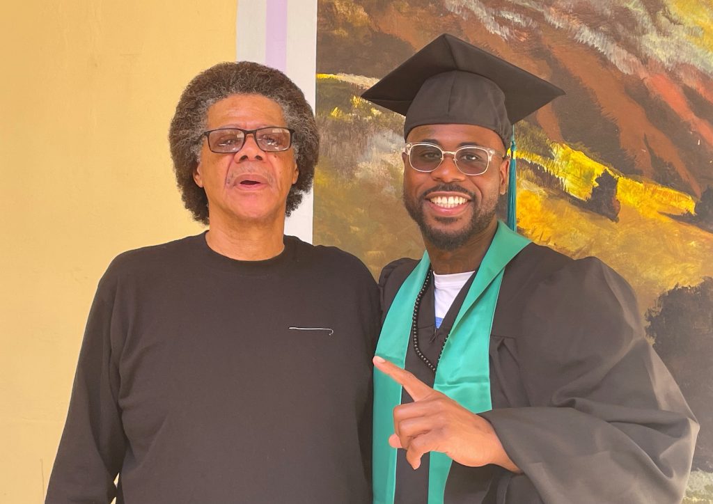 Family members pose for photos with their graduates. 