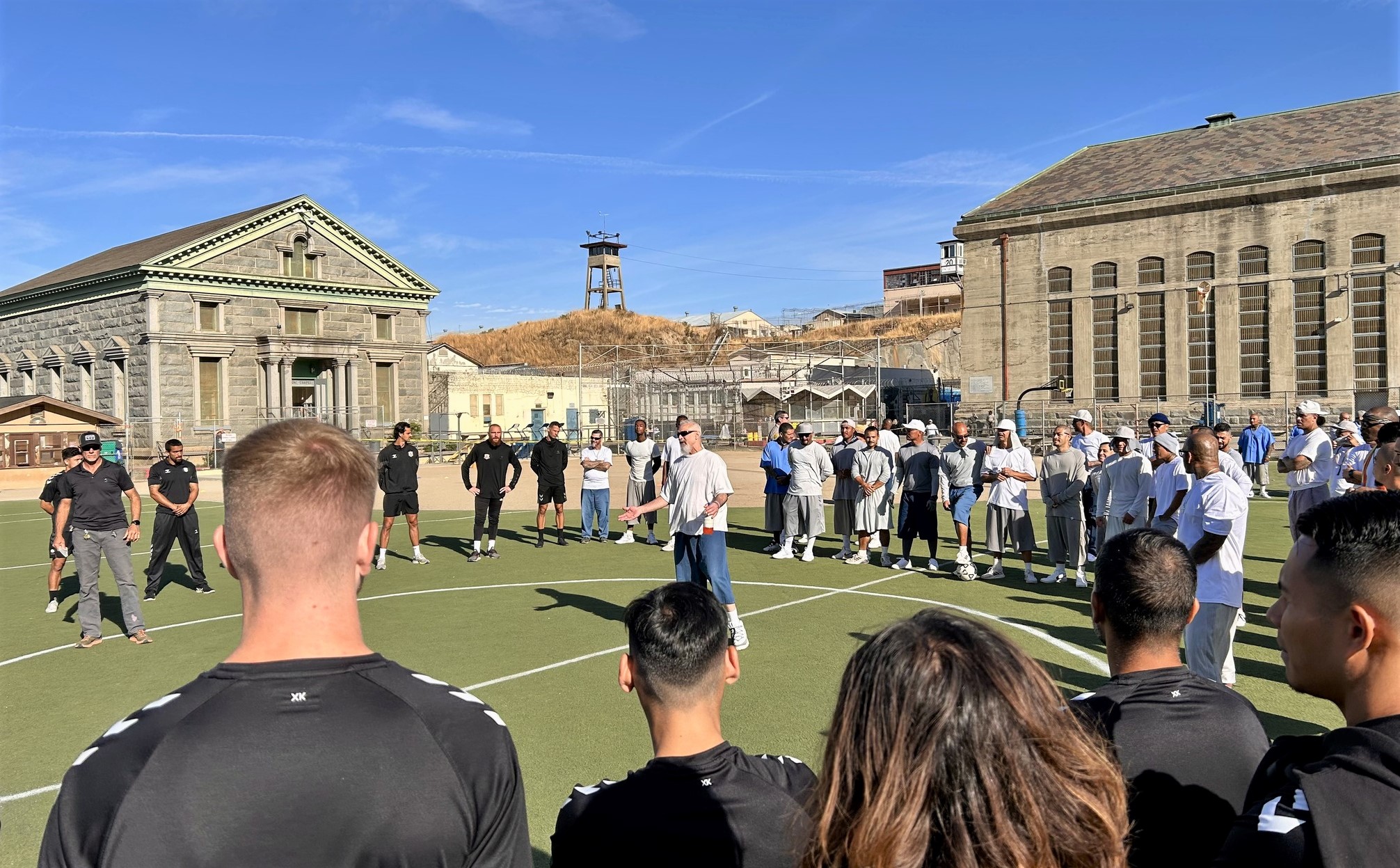 Folsom State Prison hosted the Sacramento Republic soccer team. In the background is the historic Graystone Chapel.
