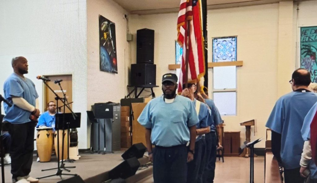 San Quentin incarcerated veterans hold a Veterans Day event in the chapel with a presentation of colors followed by speeches and a film.