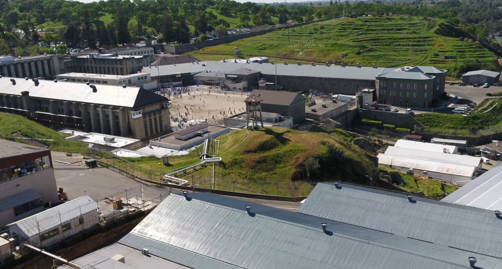 Aerial view of Folsom State Prison taken from a CDCR reorganization video about converting to a regional leadership structure.