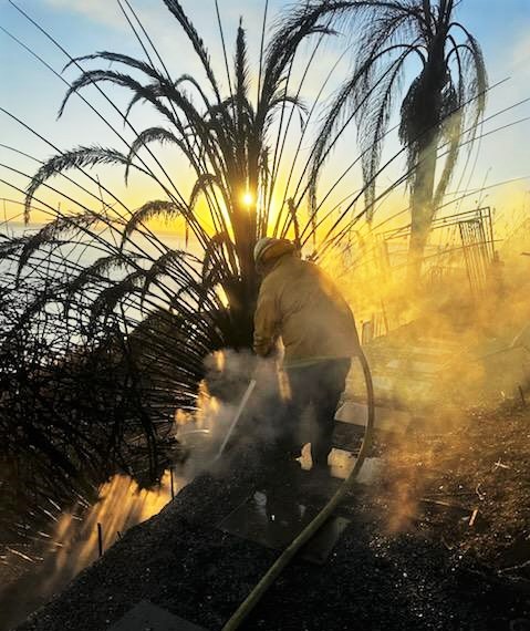 Battling an active fire.