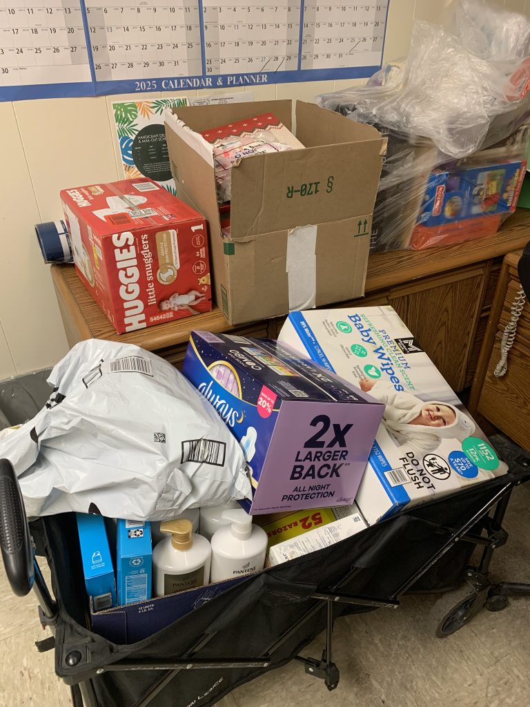 Photo of donations collected by staff members of CIM