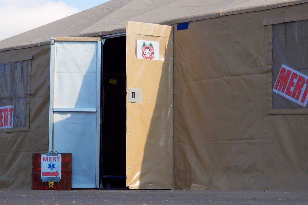 The Medical Emergency Response Team tent at the Eaton fire incident command post.