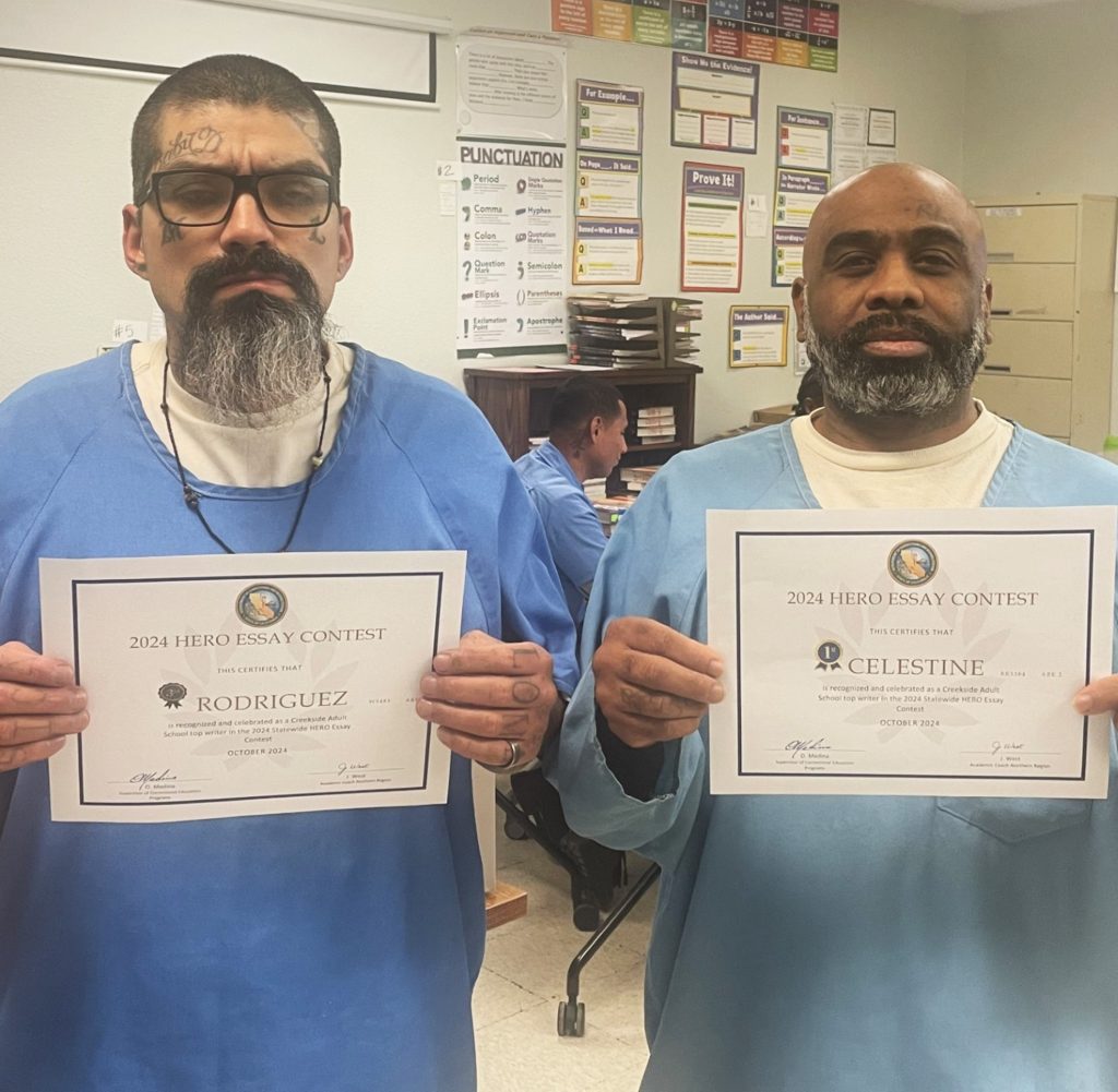 Two incarcerated students who were essay contest winners at Mule Creek State Prison in Ione, California.