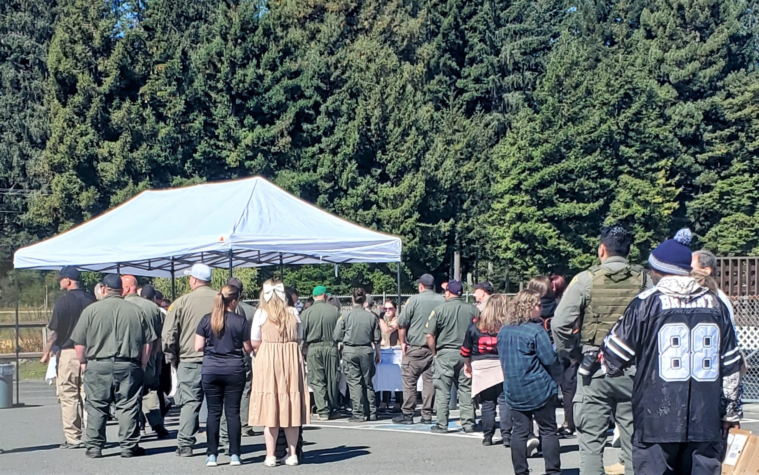 Employees waiting in line for lunch at an appreciation event at Pelican Bay State Prison.