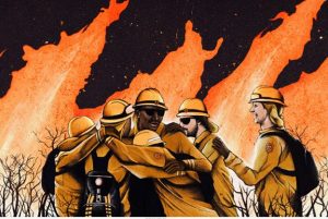 Graphic of firefighters embracing during firefight