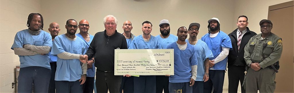Incarcerated people with staff and a charity for wildfires relief.