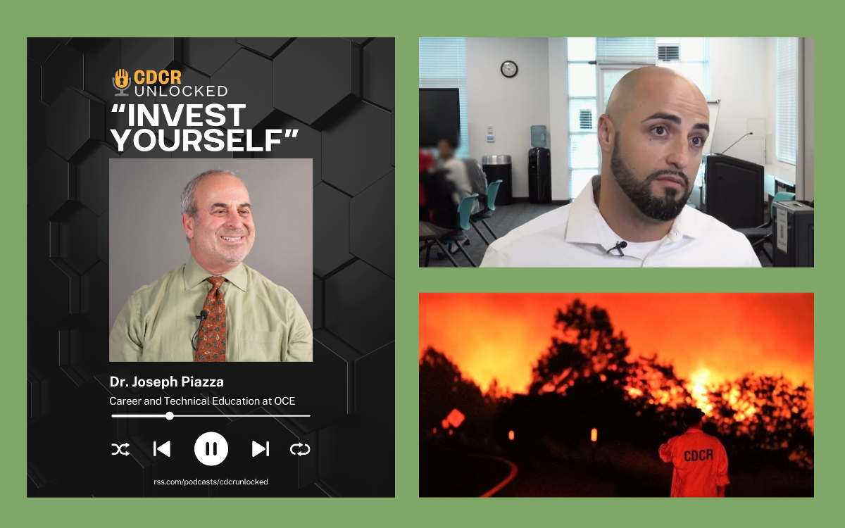 Weekender Digest with three images of the week's stories including parole agent, a podcast, and a fire.