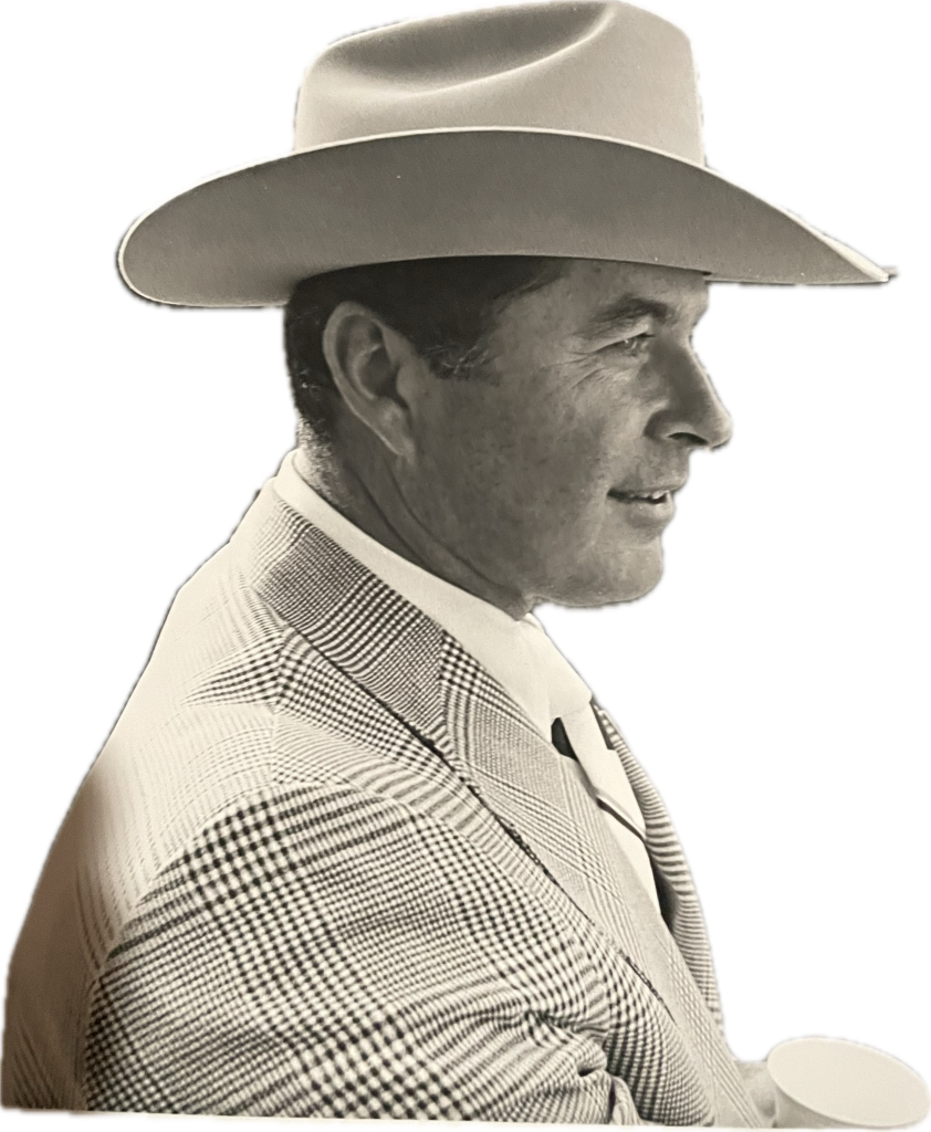 Jim Estelle wearing a cowboy hat in the 1970s.