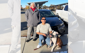 A woman and an incarcerated trainer who formed a bond with his dog at Pleasant Valley State Prison.