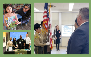 CDCR weekender digest graphic with books, kids, and promotions ceremony.