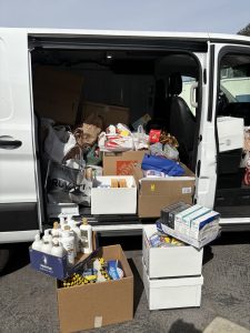 A van full of donations to go to fire victims in Southern California.