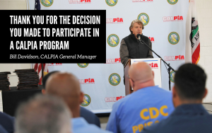 Bill Davidson, CALPIA general manager, speaks at a graduation ceremony at Valley State Prison. Overlaying the image is the quote: "Thank you for the decision you made to participate in a CALPIA program."