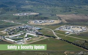 CCI (California Correctional Institution at Tehachapi) Safety and Security Update for staff, officer injured in attack, incident, or riot. Aerial view.