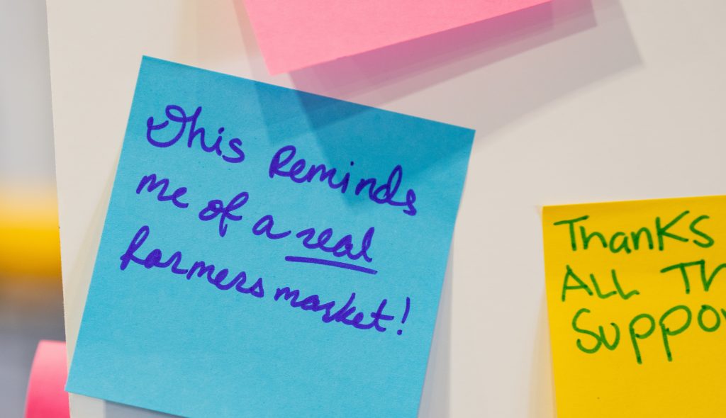 CCWF Farmers Market feedback with notes of thanks.